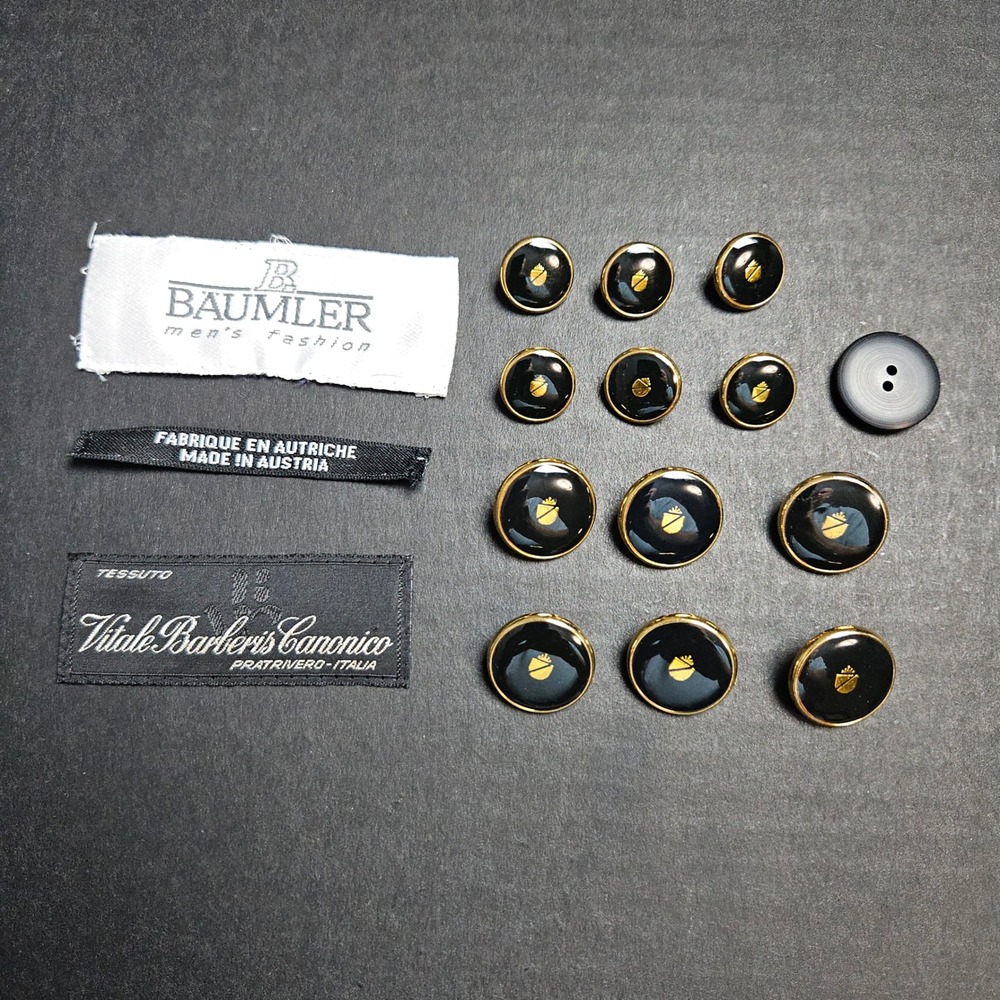 Baumler Gold Trim Black Enamel Replacement Buttons Set Vitale Barberis‎ Canonico